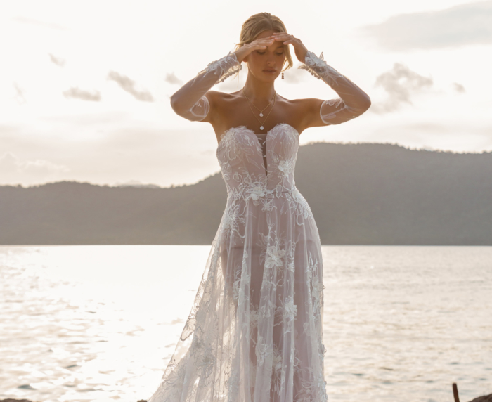 Lace Long Sleeves Mermaid Dream Simple Vintage Garden Beach Long Weddi –  bridalsew